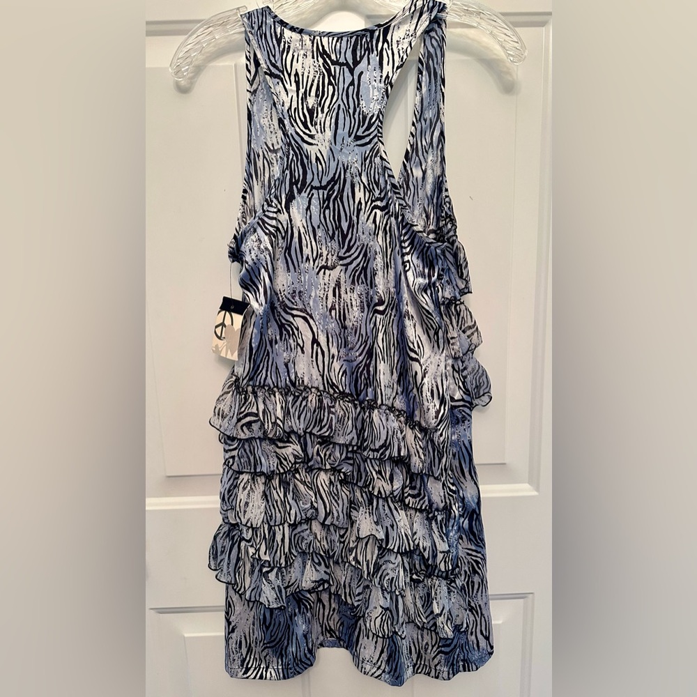 Steve Madden Blue Animal Print Ruffle Mini Dress NWT Junior Size 7 Boho Festival - Picture 4 of 6